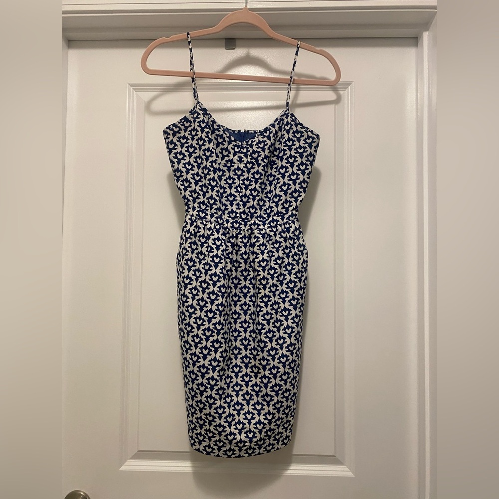 J. Crew Blue and White Patterned Mini Dress
